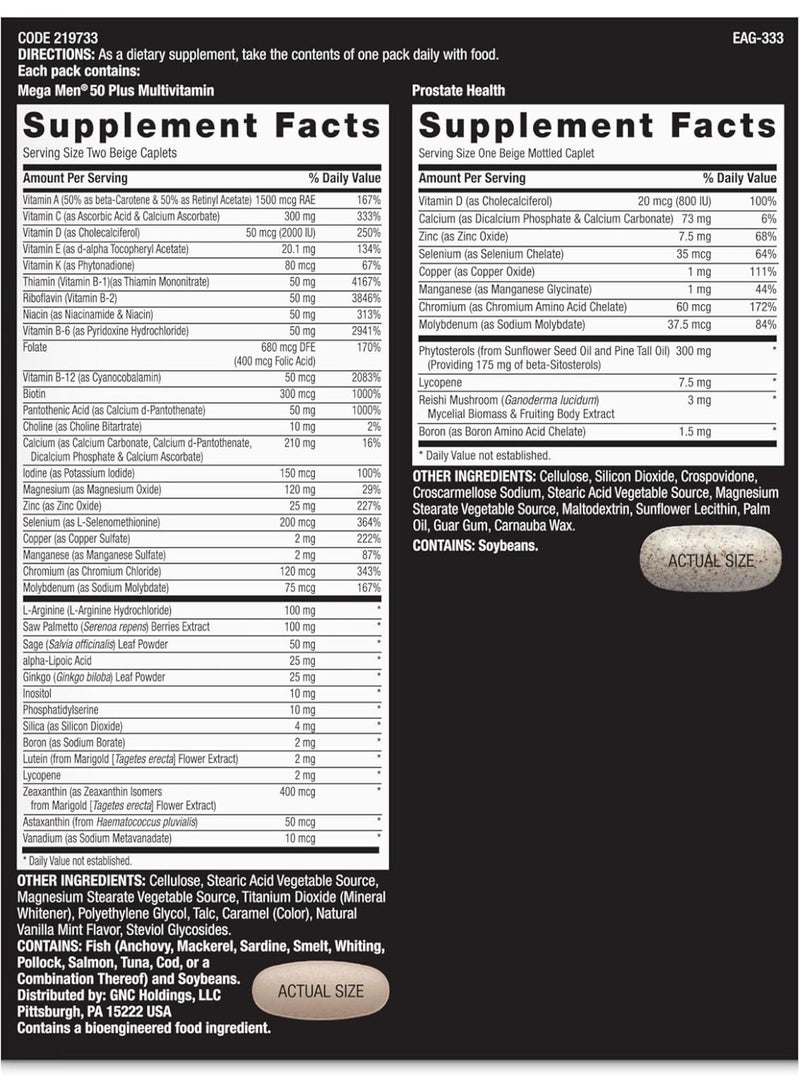 GNC Mega Men 50 Plus Vitapak Program, Convenient Complete Nutrition, 5 Products in 1 Vitamin Pack, Multivitamin, Fish Oil, Mental Sharpness, Ginkgo, Prostate Health, 30 Packets, 30 Day Supply - Image 4